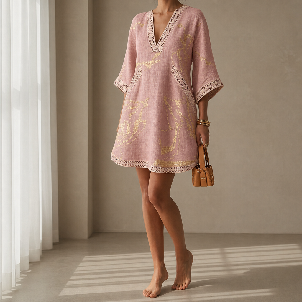 Kyrenia Crochet Lace Mini Dress in Pink