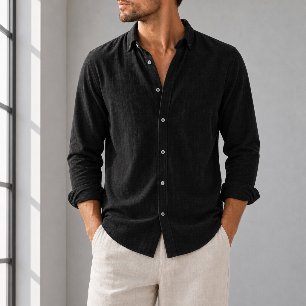 Kythnos Linen Cotton Casual Shirt in Black