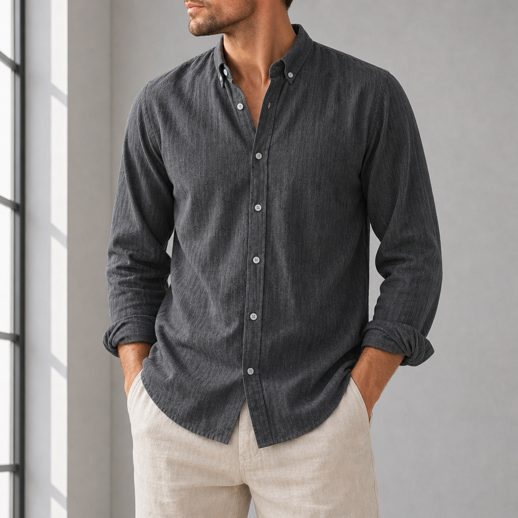 Kythnos Linen Cotton Casual Shirt in Dark Gray