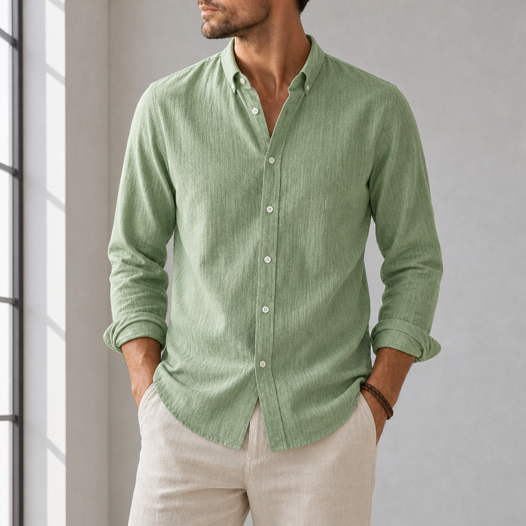 Kythnos Linen Cotton Casual Shirt in Green