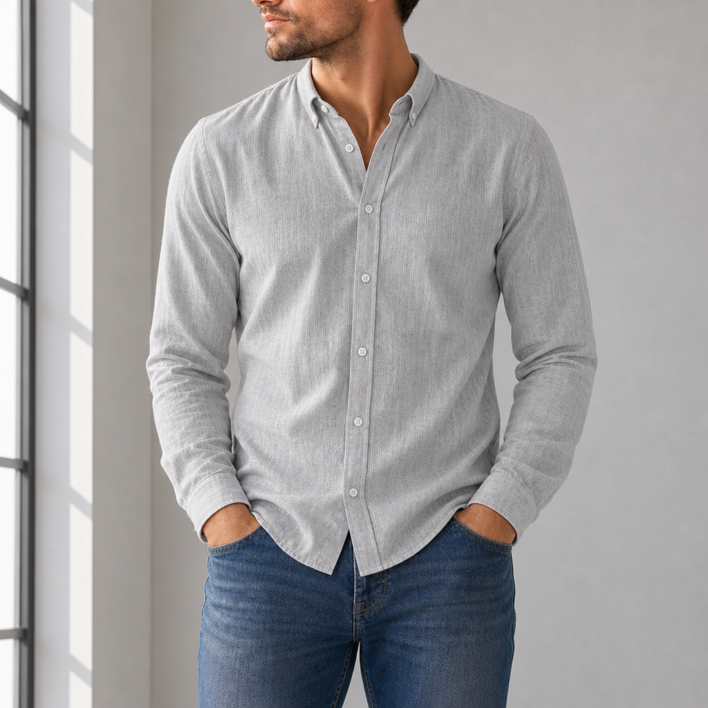 Kythnos Linen Cotton Casual Shirt in Light Gray