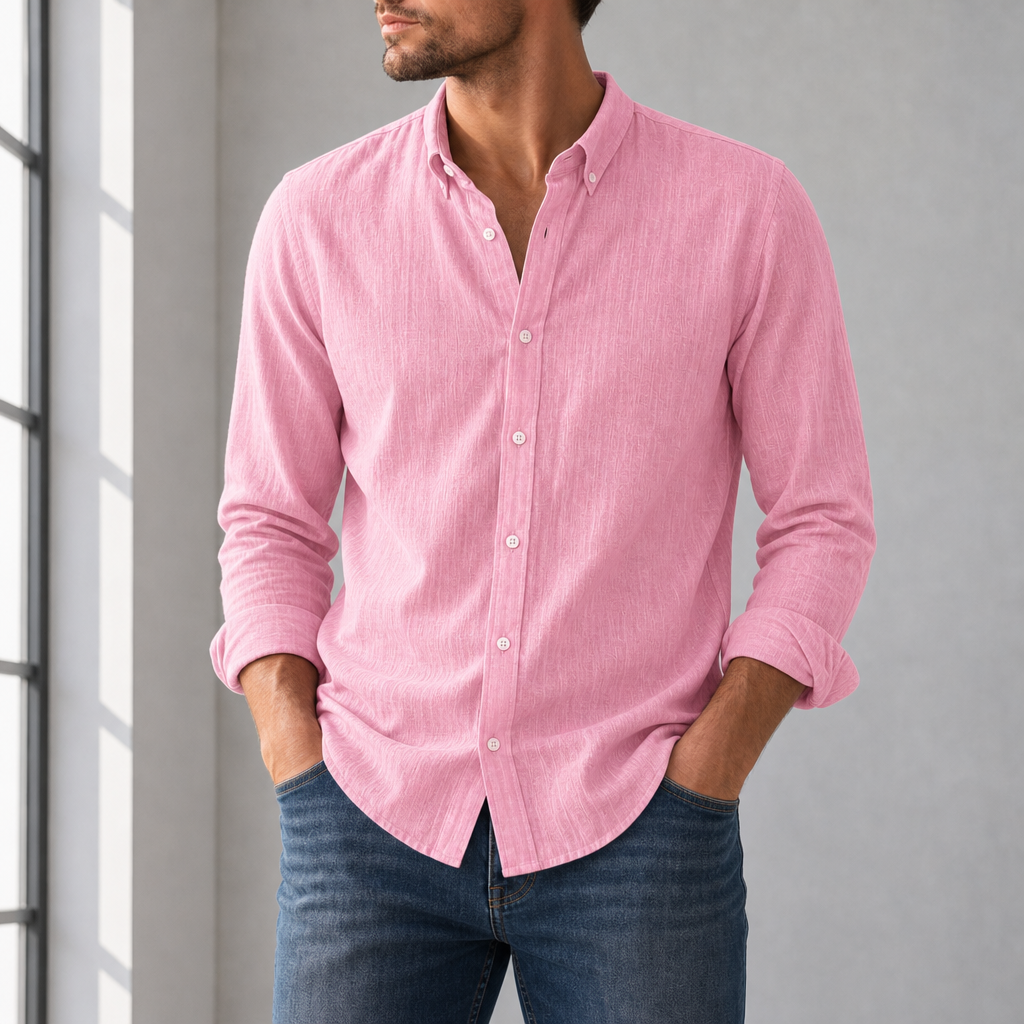 Kythnos Linen Cotton Casual Shirt in Pink