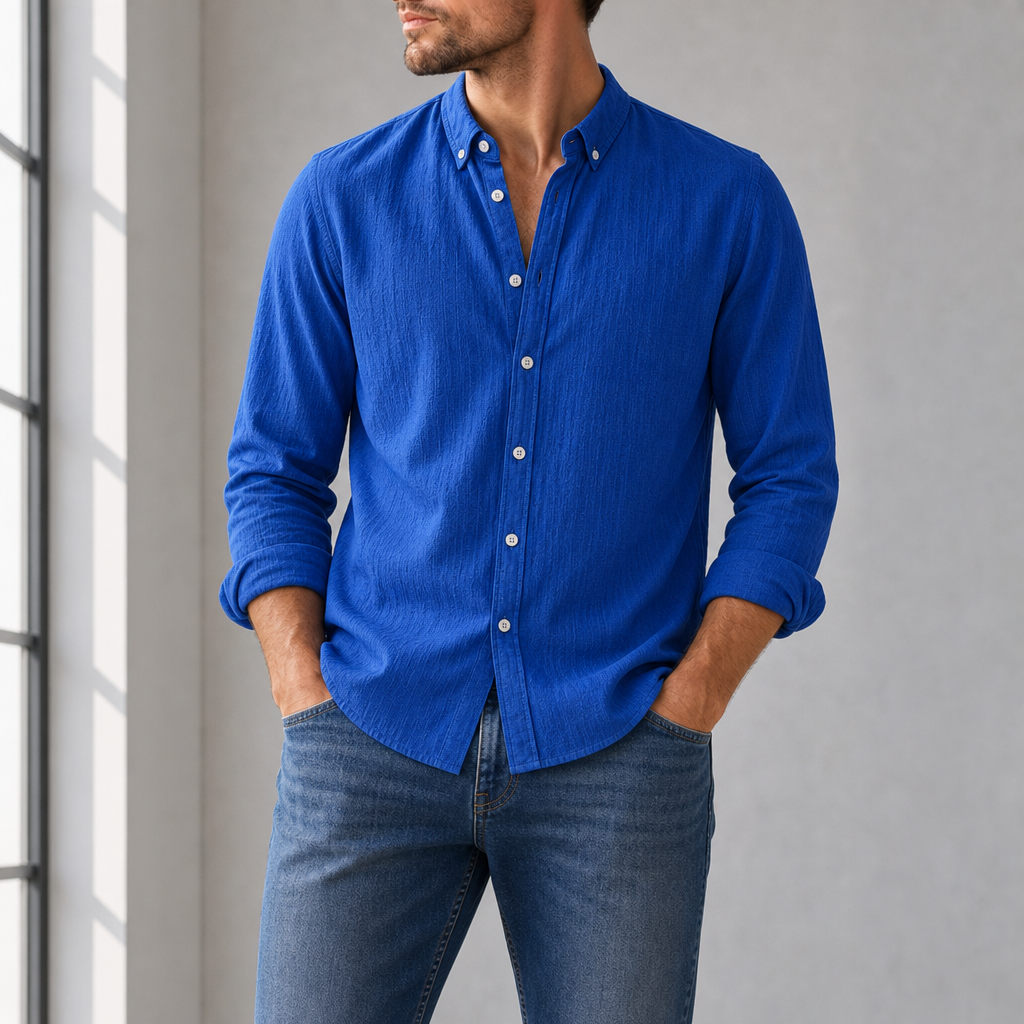Kythnos Linen Cotton Casual Shirt in Royal Blue