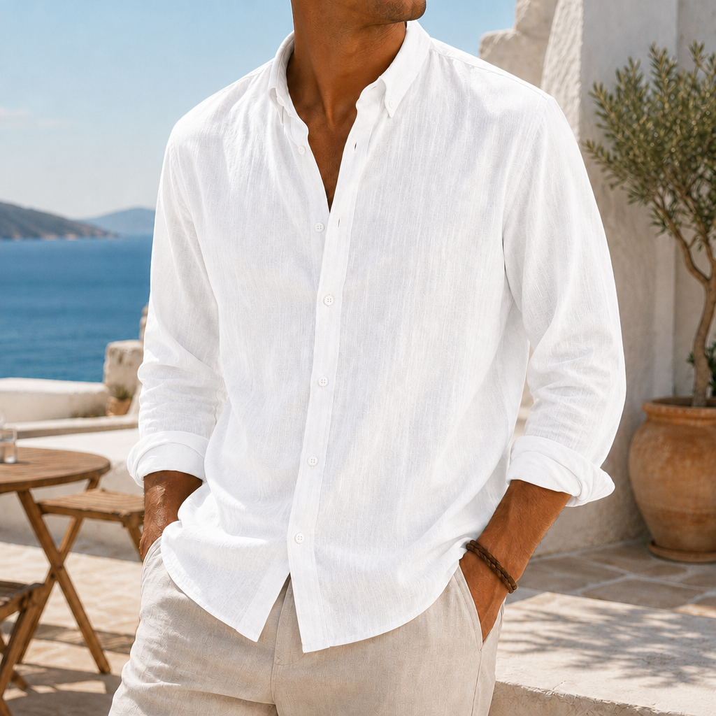 Kythnos Linen Cotton Casual Shirt in White