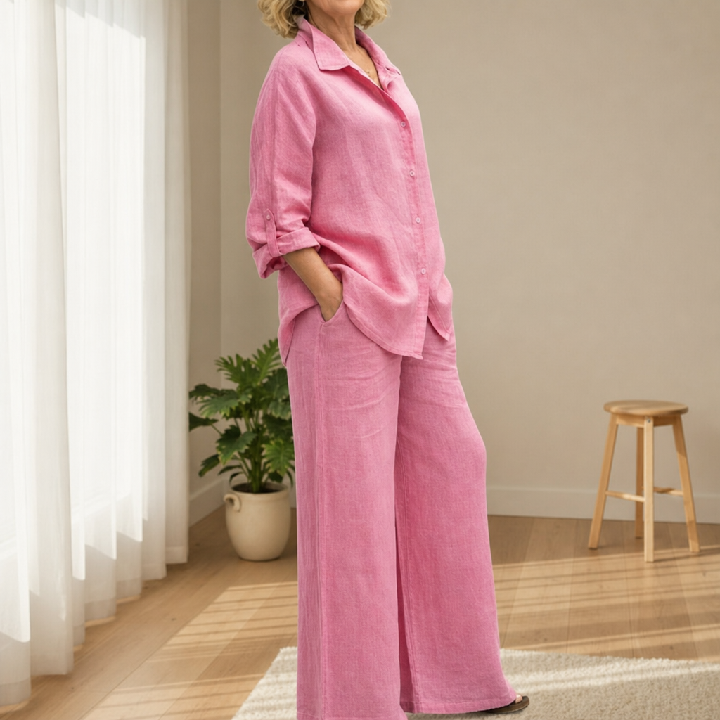Lamego Linen Two-Piece Set in Pink