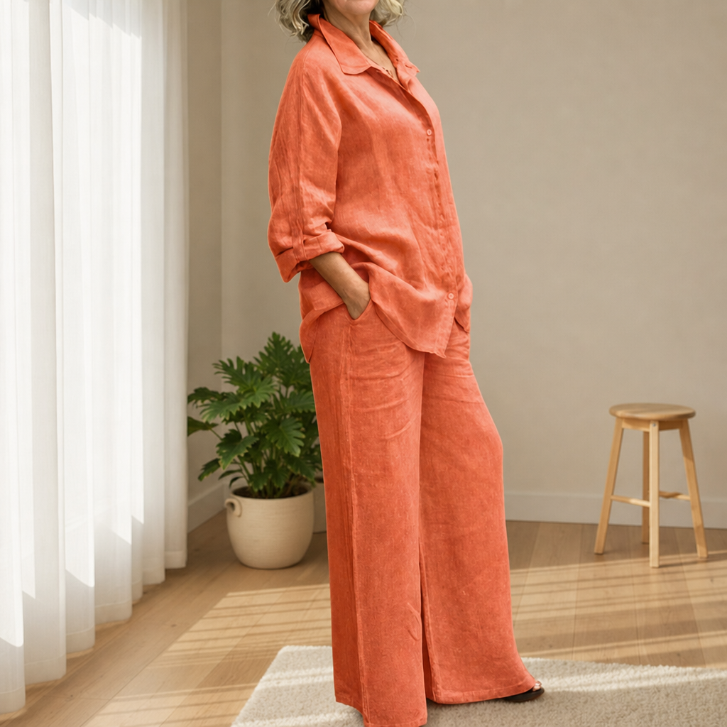 Lamego Linen Two-Piece Set in Orange