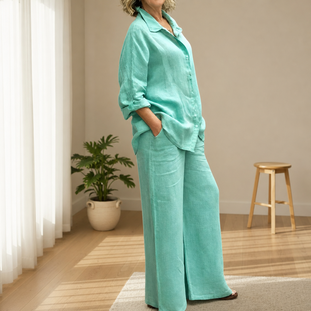 Lamego Linen Two-Piece Set in Light Green