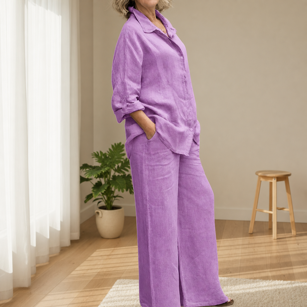 Lamego Linen Two-Piece Set in Purple