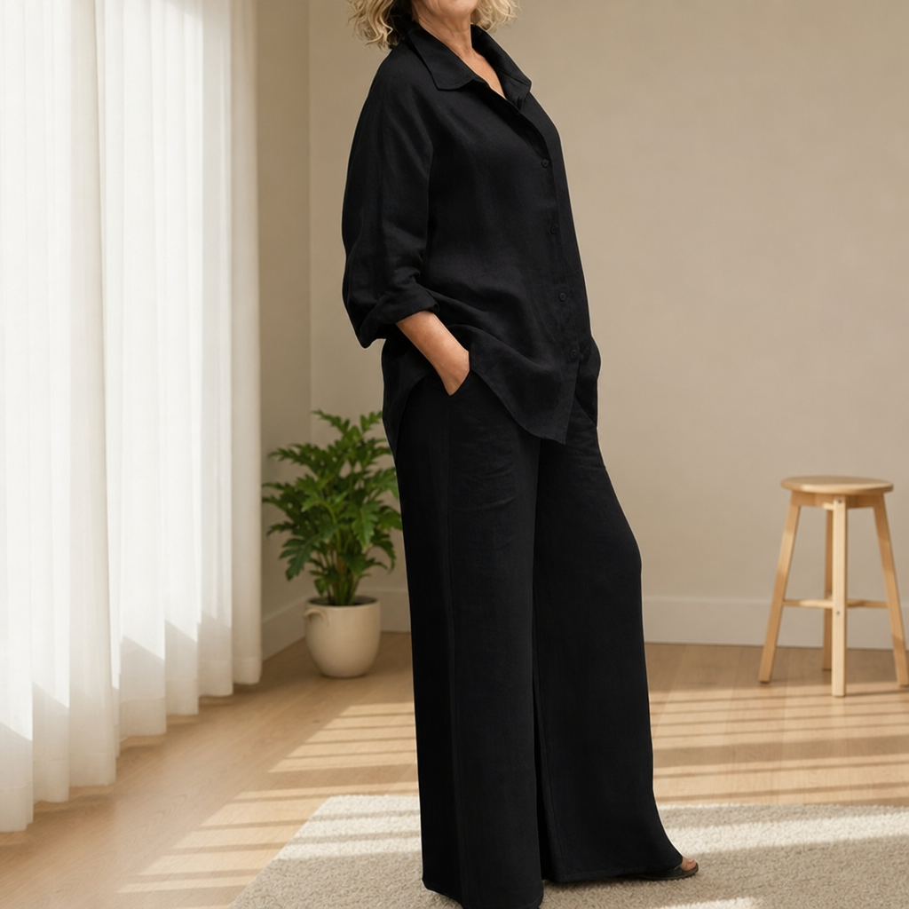 Lamego Linen Two-Piece Set in Black