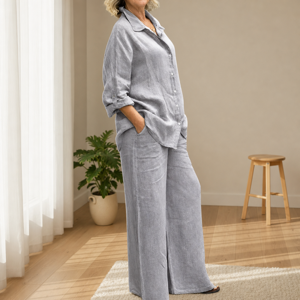 Lamego Linen Two-Piece Set in Gray