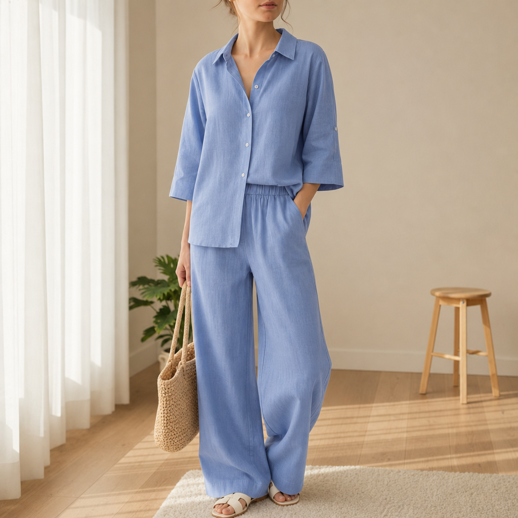 Lamego Linen Two-Piece Set in Lake Blue