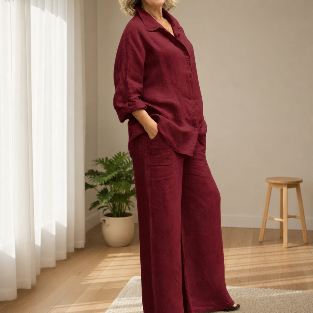 Lamego Linen Two-Piece Set in Burgundy