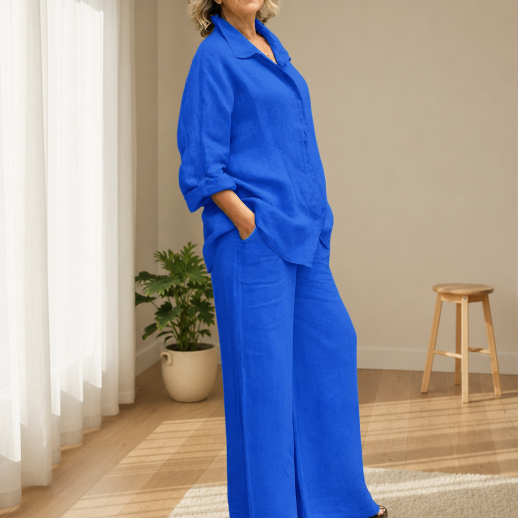 Lamego Linen Two-Piece Set in Royal Blue