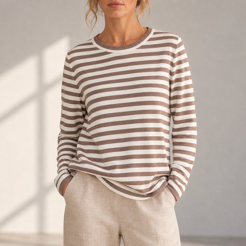 Larnaca Striped Knit Top in Caramel Brown