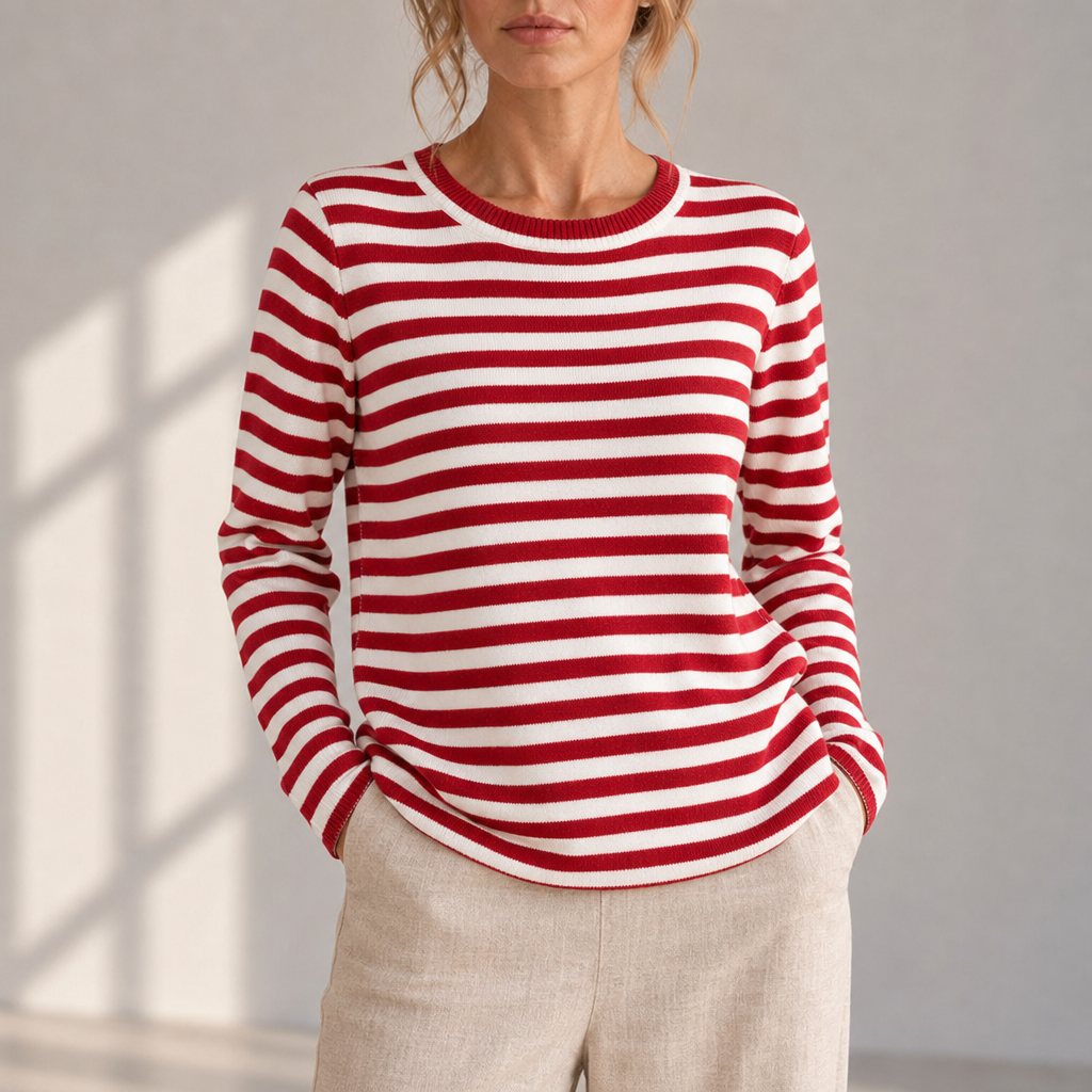 Larnaca Striped Knit Top in Cardinal Red