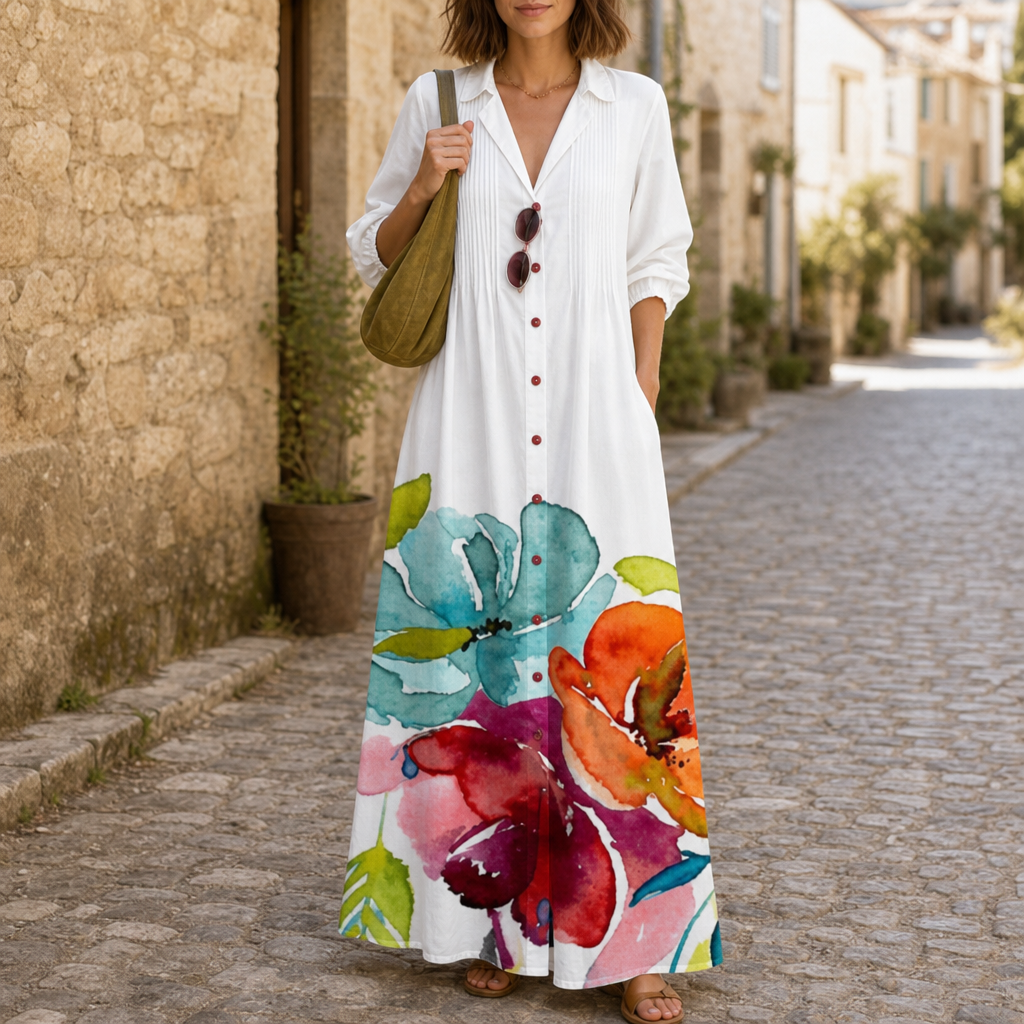 Lefkada Boho Floral Midi Dress in White