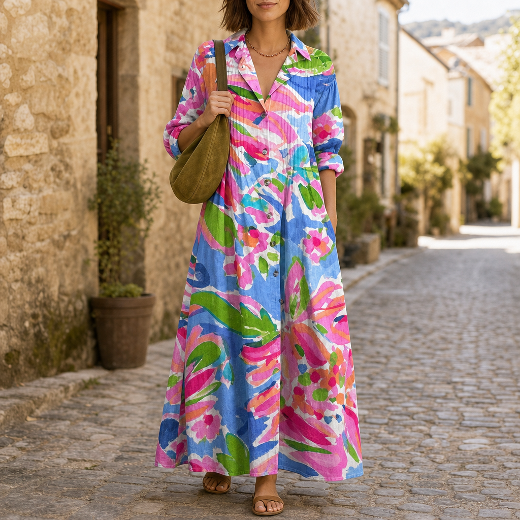 Lefkada Boho Floral Midi Dress in Red