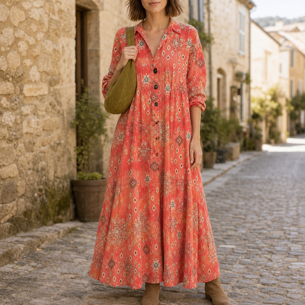 Lefkada Boho Floral Midi Dress in Rouge