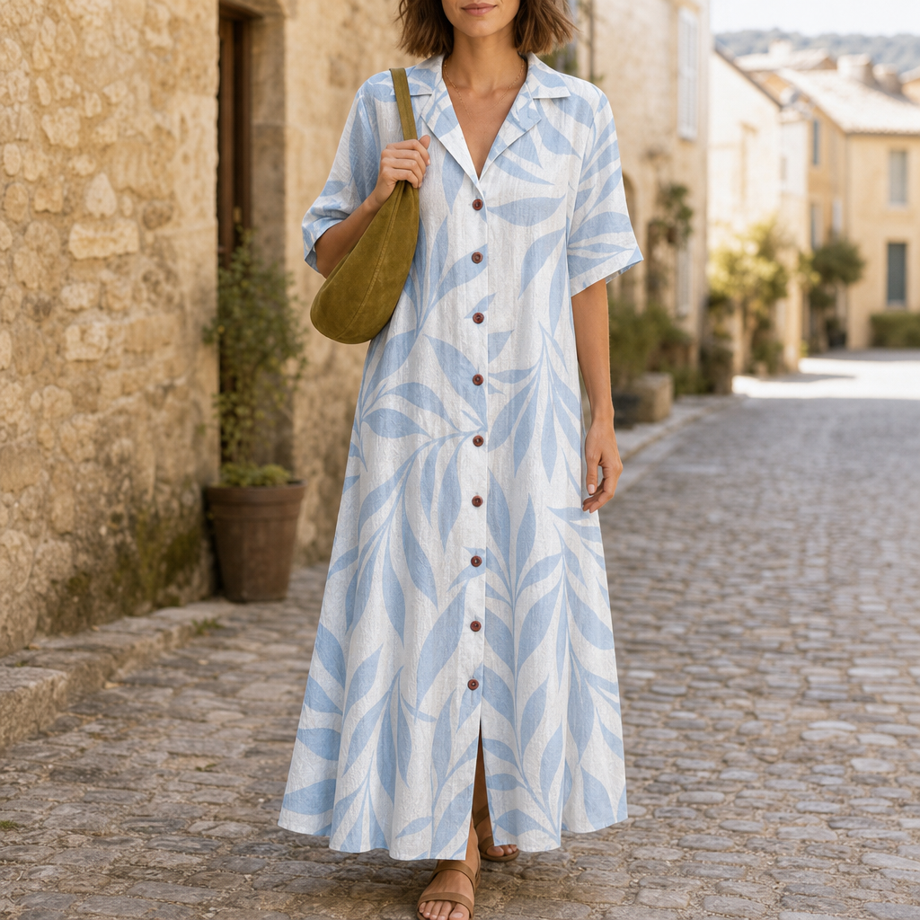 Lefkada Boho Floral Midi Dress in Skyblue