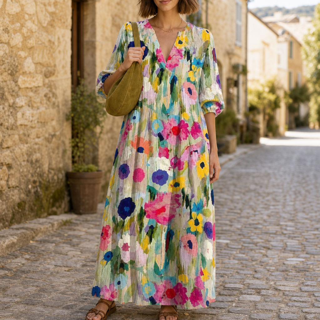 Lefkada Boho Floral Midi Dress in Multicolored 1
