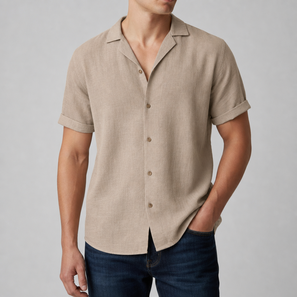 Lerici Linen Blend Casual Shirt in Khaki