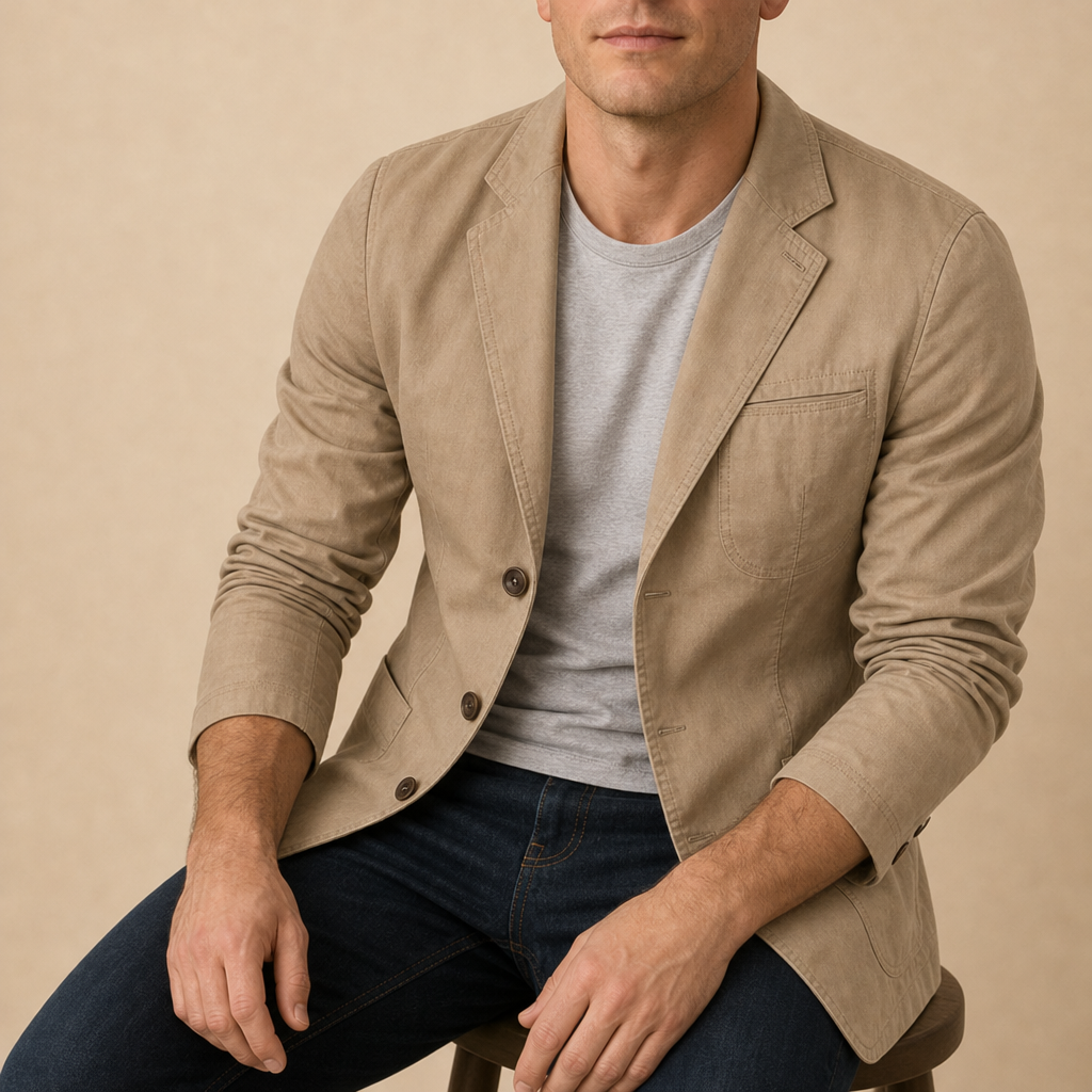 Lesvos Casual Cotton Blazer in Khaki