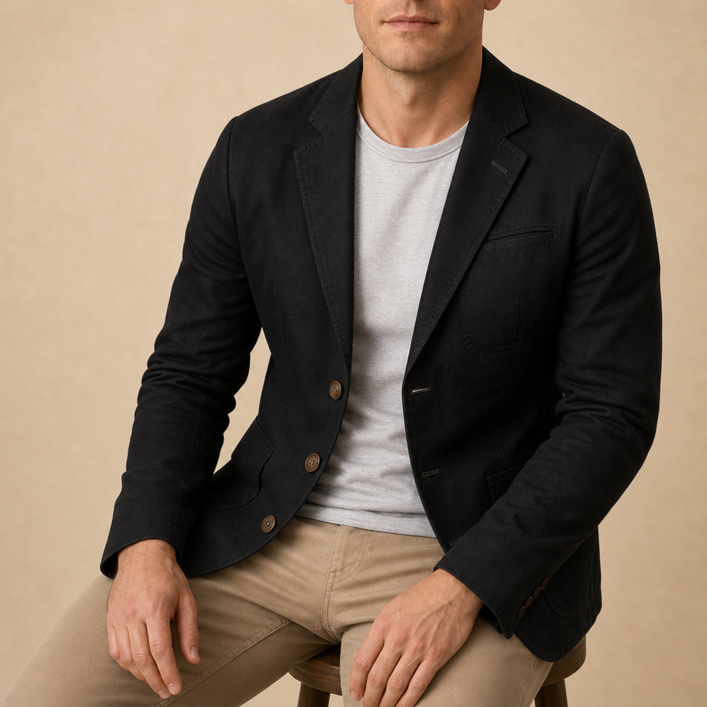 Lesvos Casual Cotton Blazer in Black