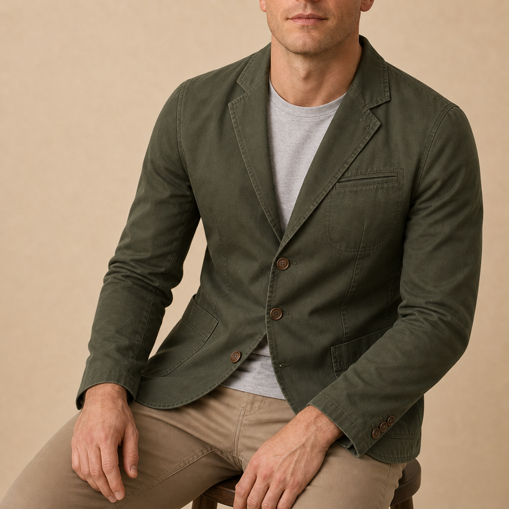 Lesvos Casual Cotton Blazer in Army Green