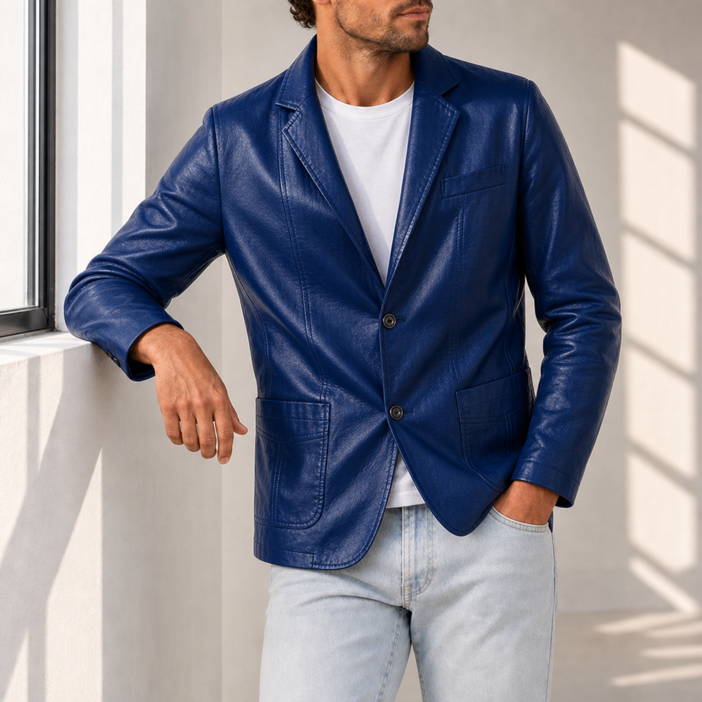 Lourmarin Leather Blazer Jacket in Royal Blue