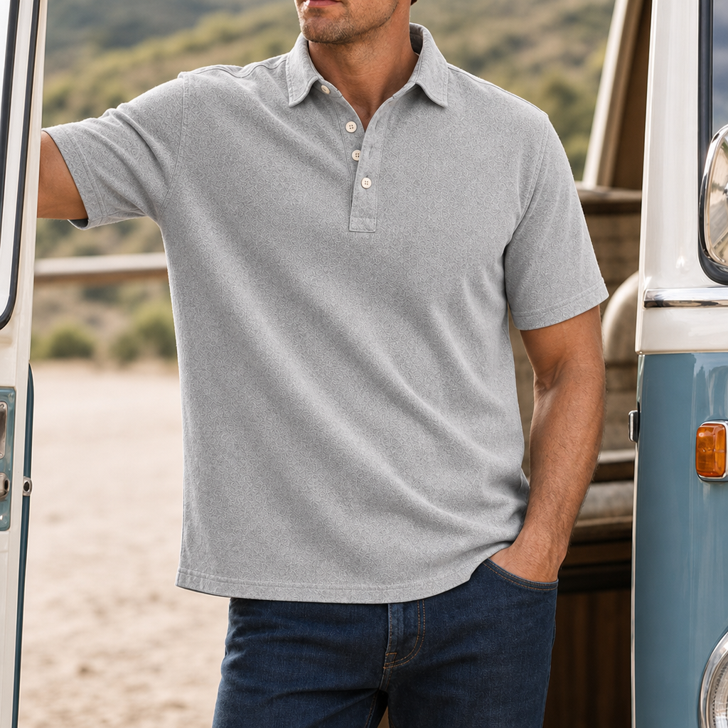 Malaga Washed Cotton Polo in Light Gray