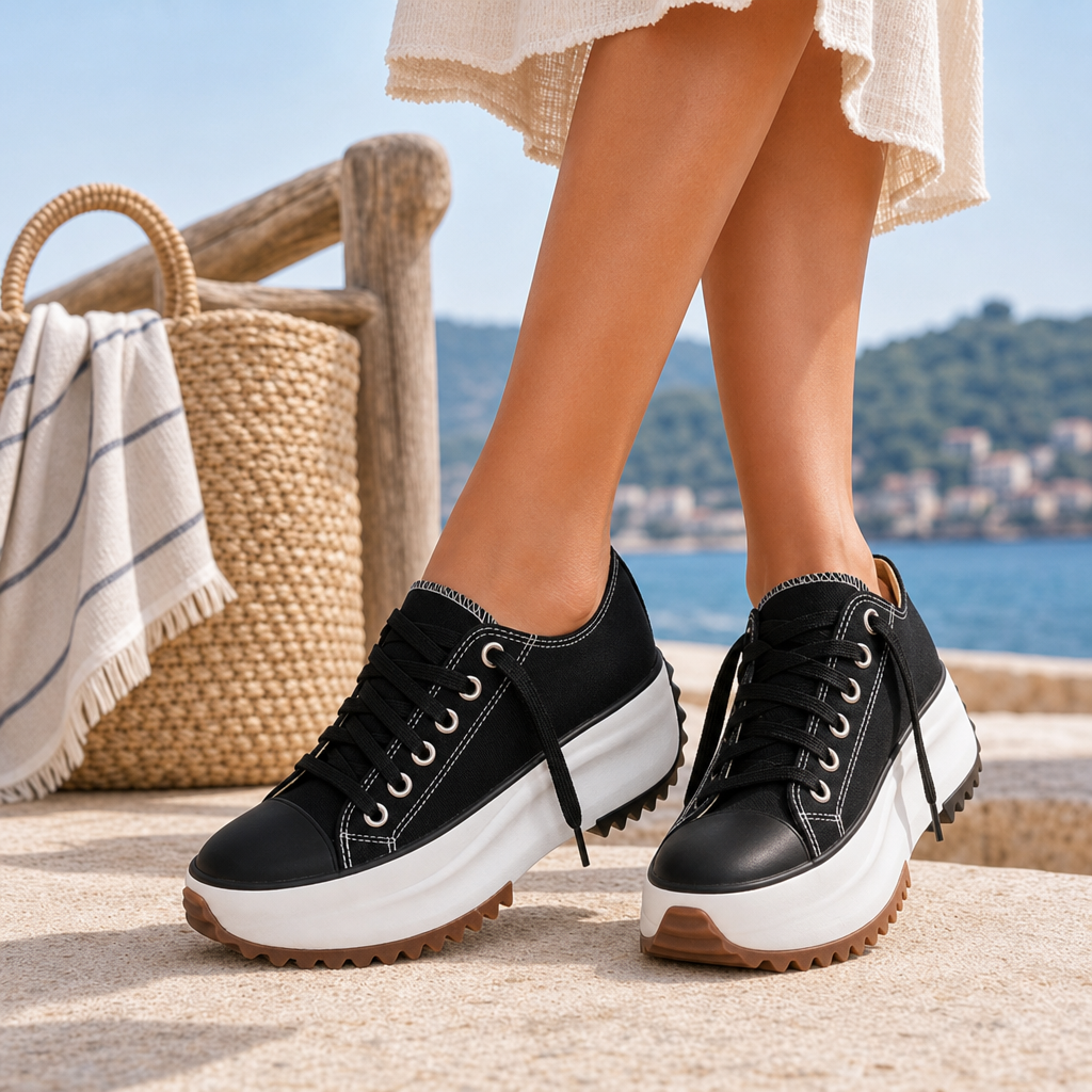Marsaxlokk Orthopedic Platform Canvas Sneakers in Midnight Black