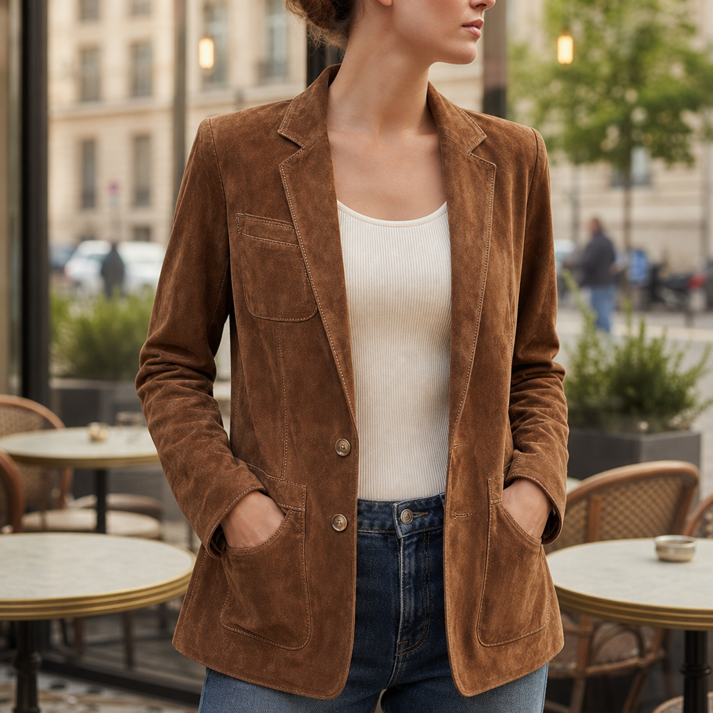Menton Suede Button-Front Blazer in Brown