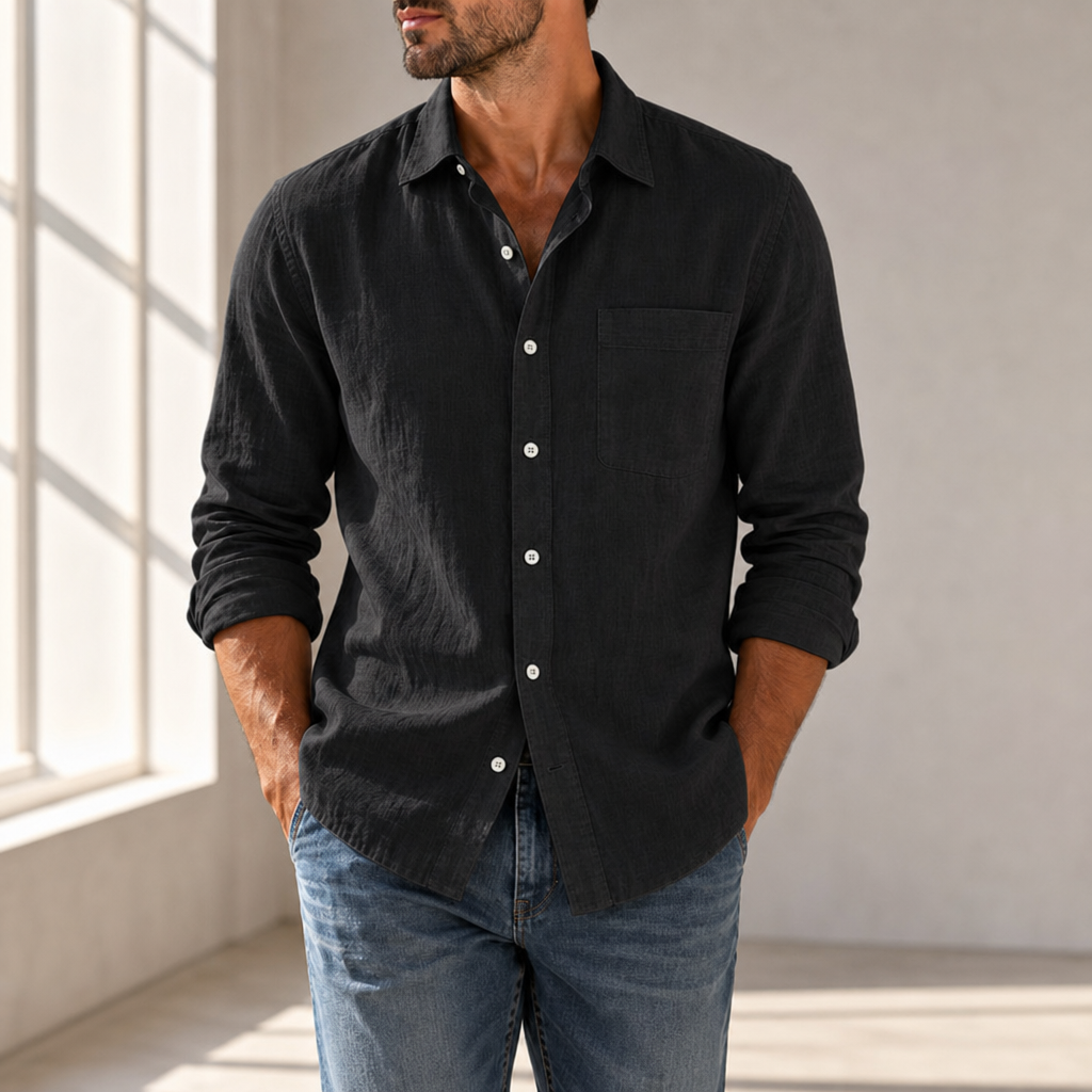 Meteora Casual Cotton Button-Up in Black