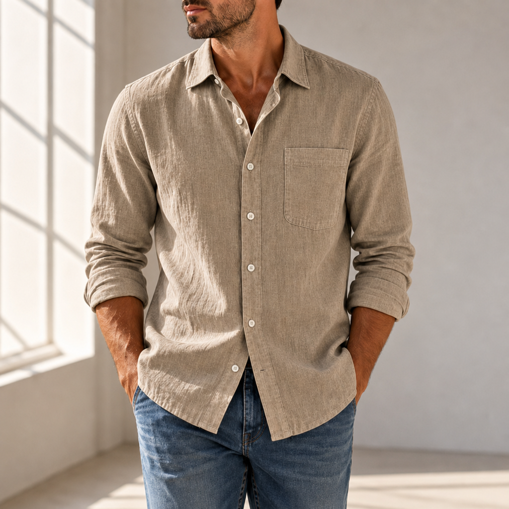 Meteora Casual Cotton Button-Up in Khaki
