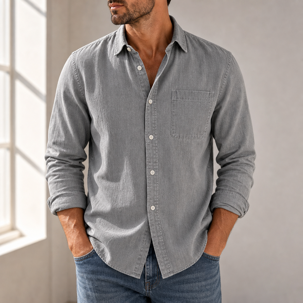 Meteora Casual Cotton Button-Up in Gray