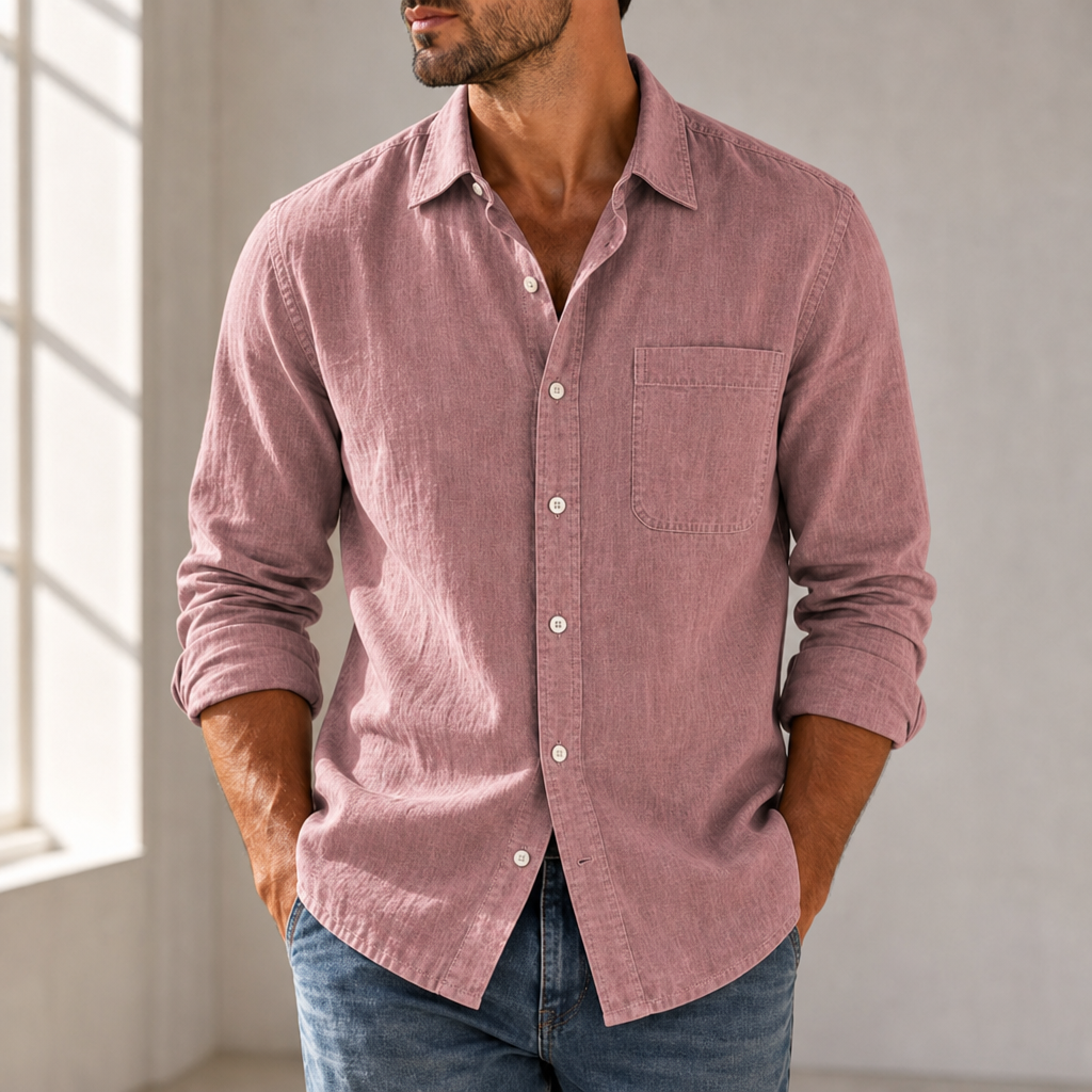 Meteora Casual Cotton Button-Up in Pink