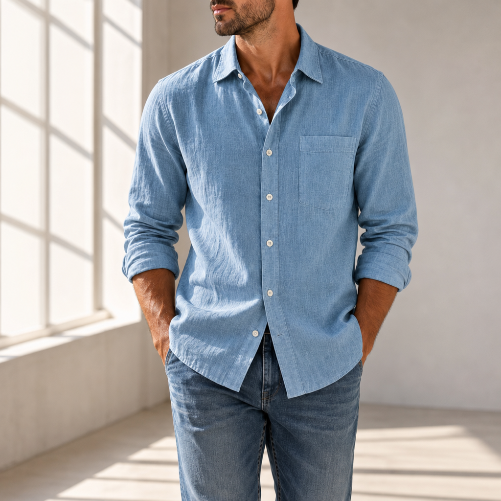 Meteora Casual Cotton Button-Up in Sky Blue