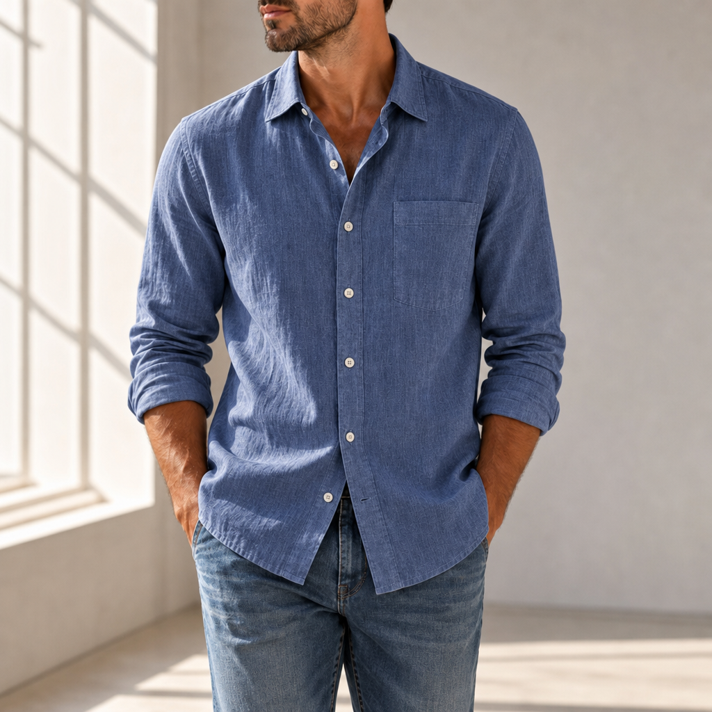 Meteora Casual Cotton Button-Up in Blue