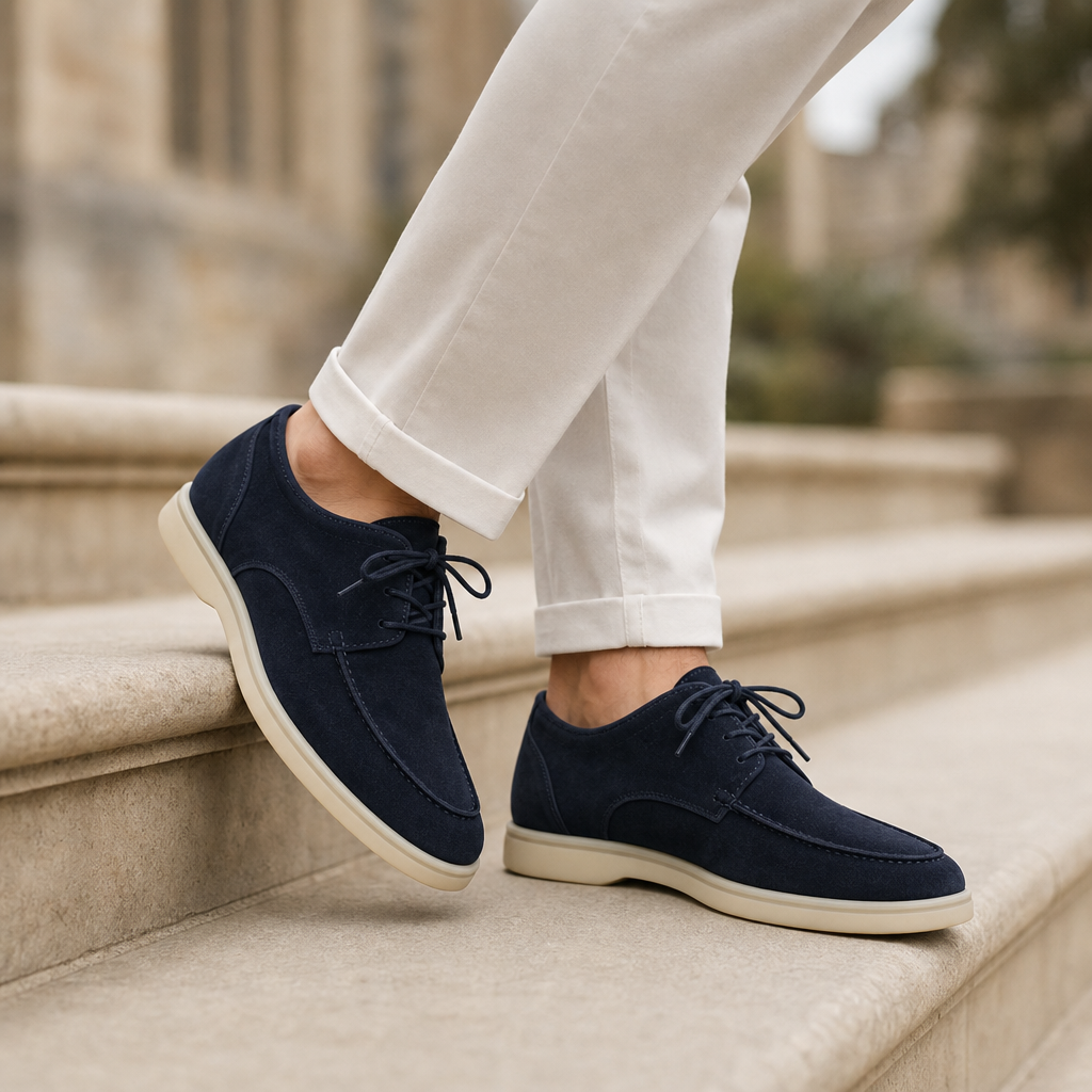 Meteora Suede Lace-Up Derbies in Navy