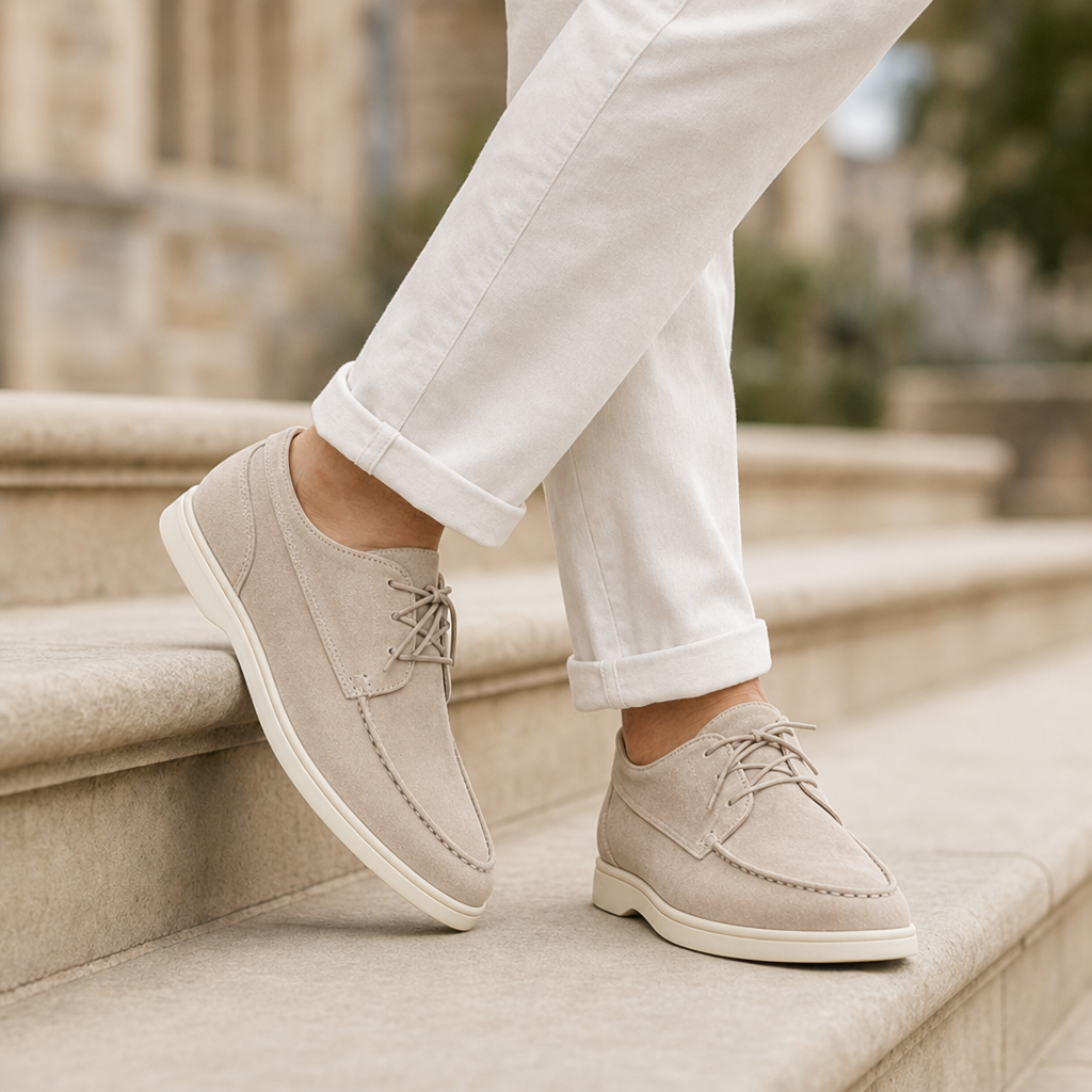 Meteora Suede Lace-Up Derbies in Beige