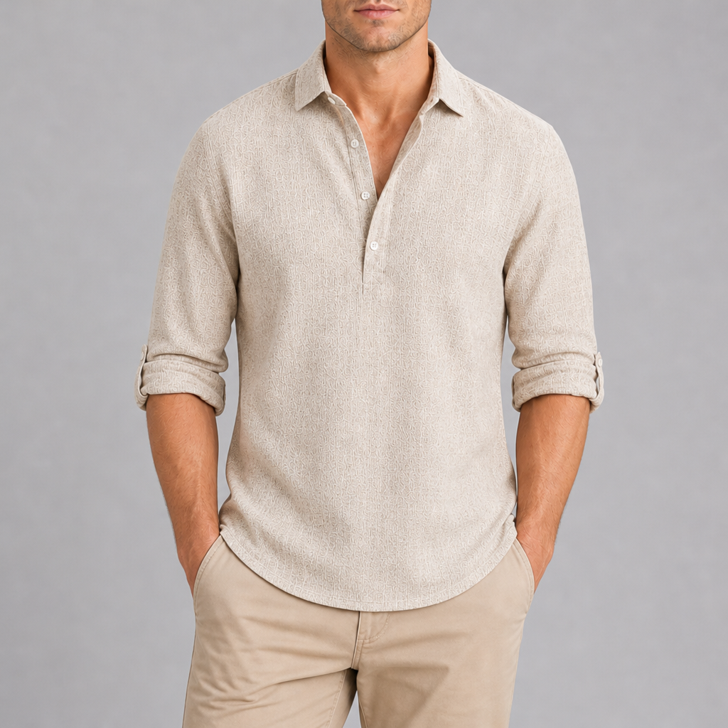 Methoni Linen Blend Relaxed Shirt in Beige