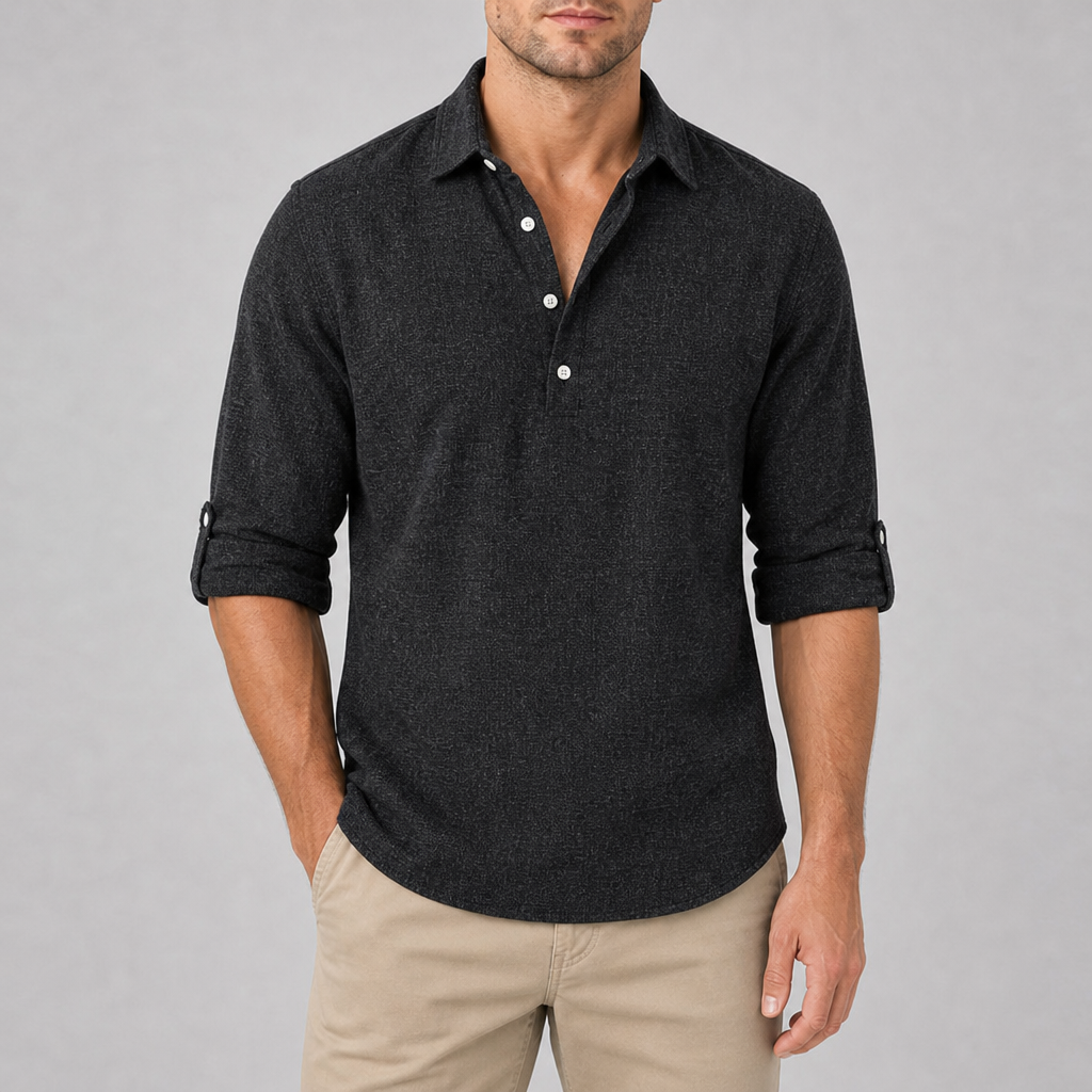 Methoni Linen Blend Relaxed Shirt in Black