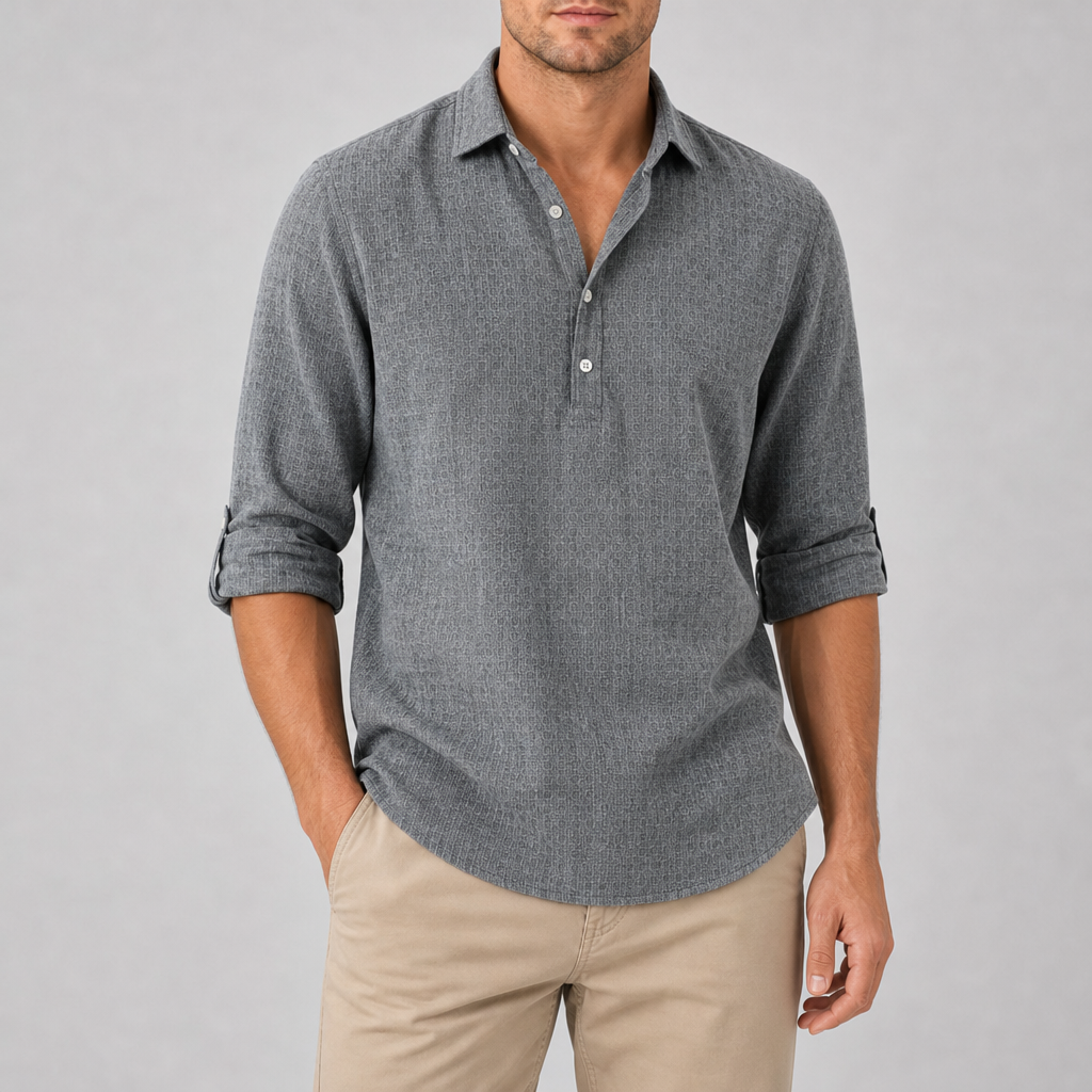 Methoni Linen Blend Relaxed Shirt in Gray