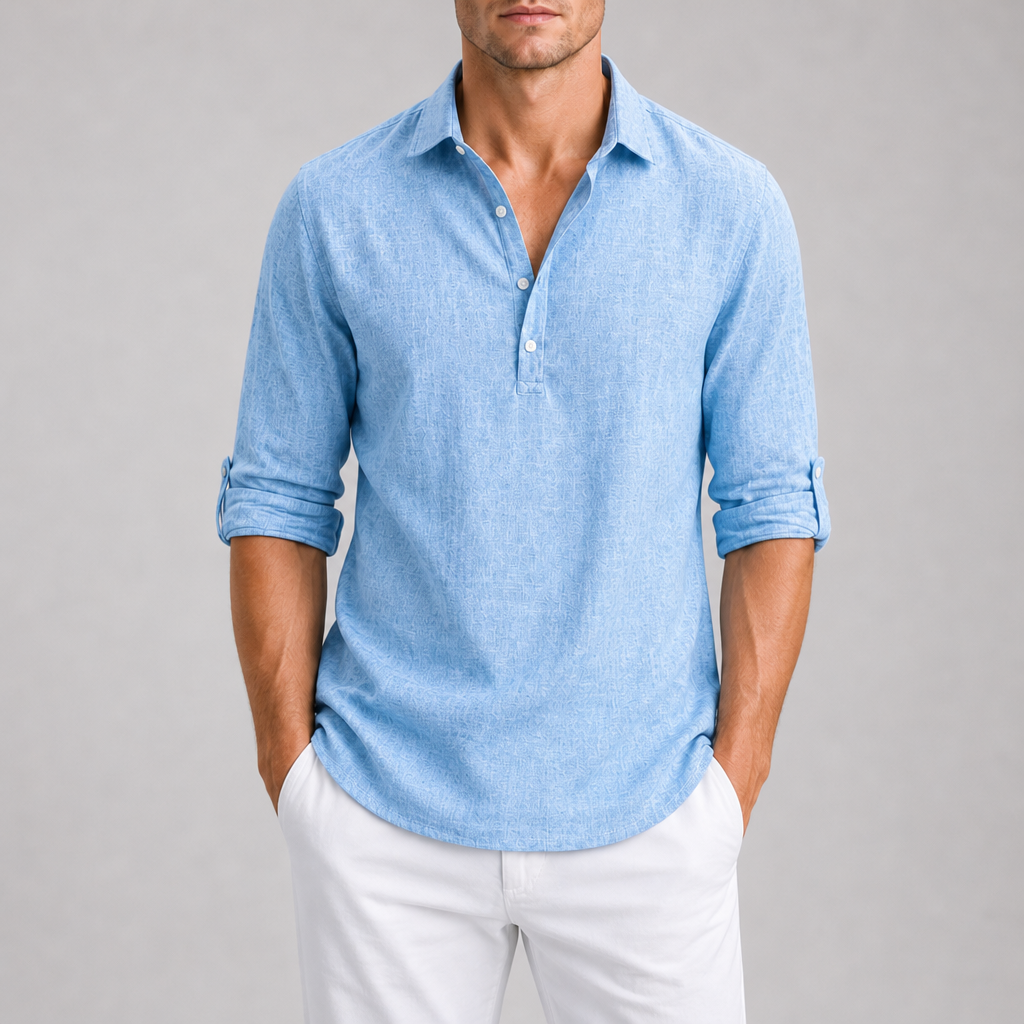 Methoni Linen Blend Relaxed Shirt in Light Blue
