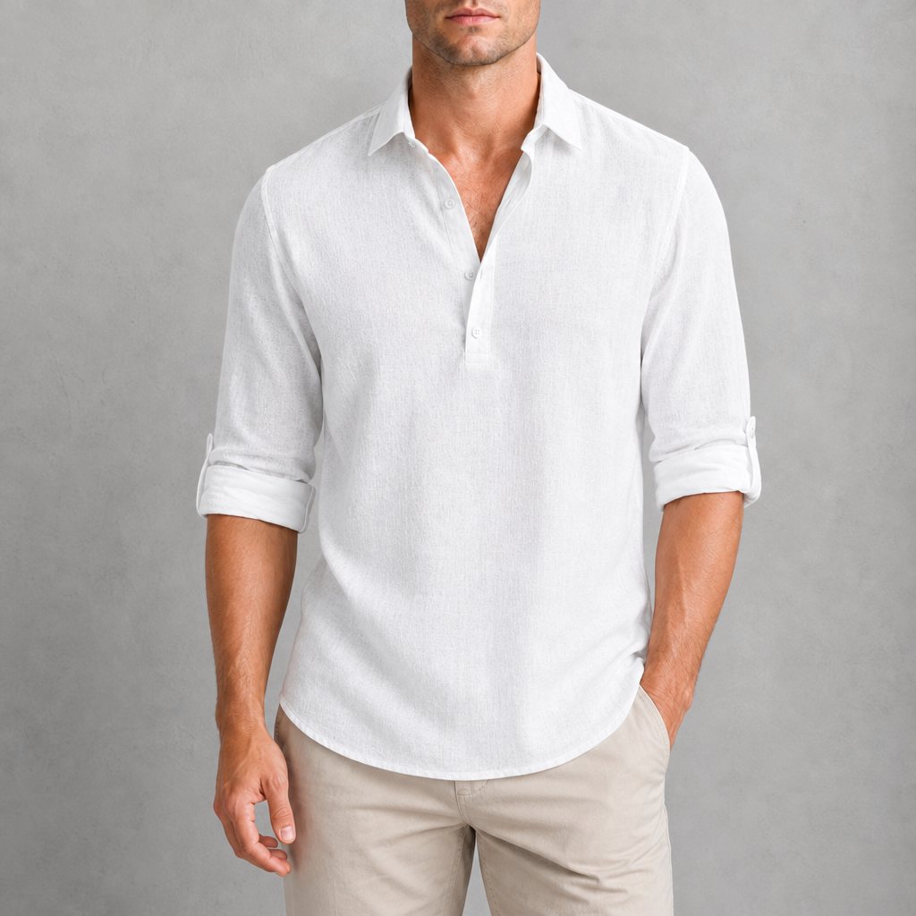 Methoni Linen Blend Relaxed Shirt in White