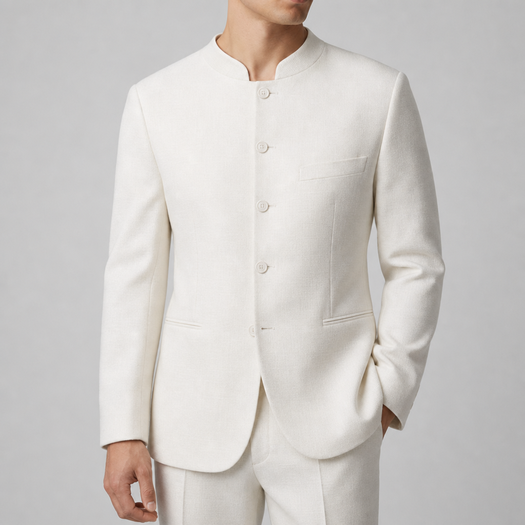 Methoni Stand Collar Blazer in White
