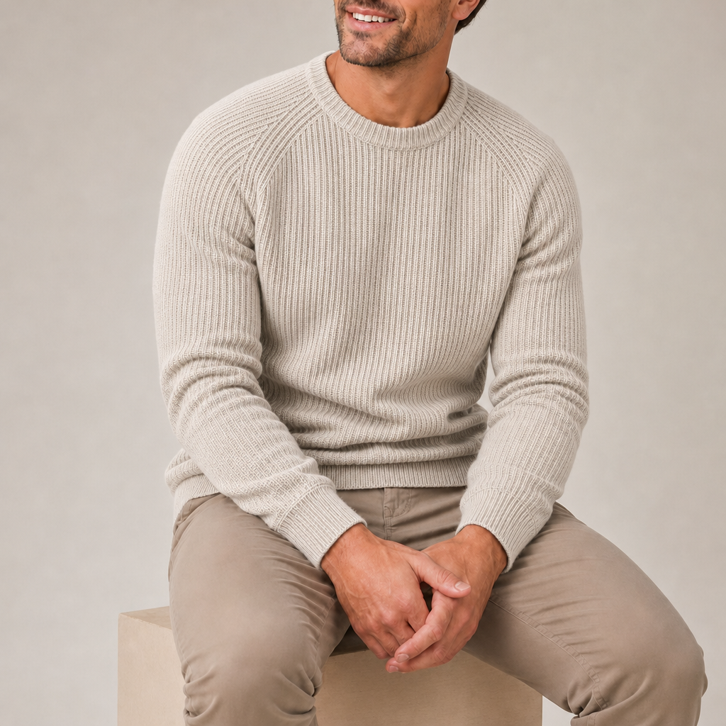 Milos Fisherman Rib Knit Sweater in Apricot