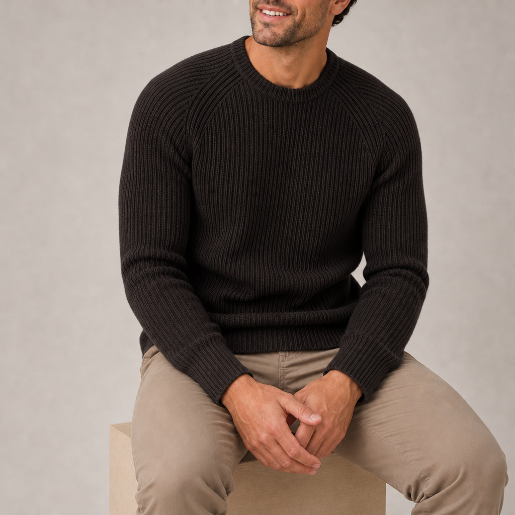 Milos Fisherman Rib Knit Sweater in Brown