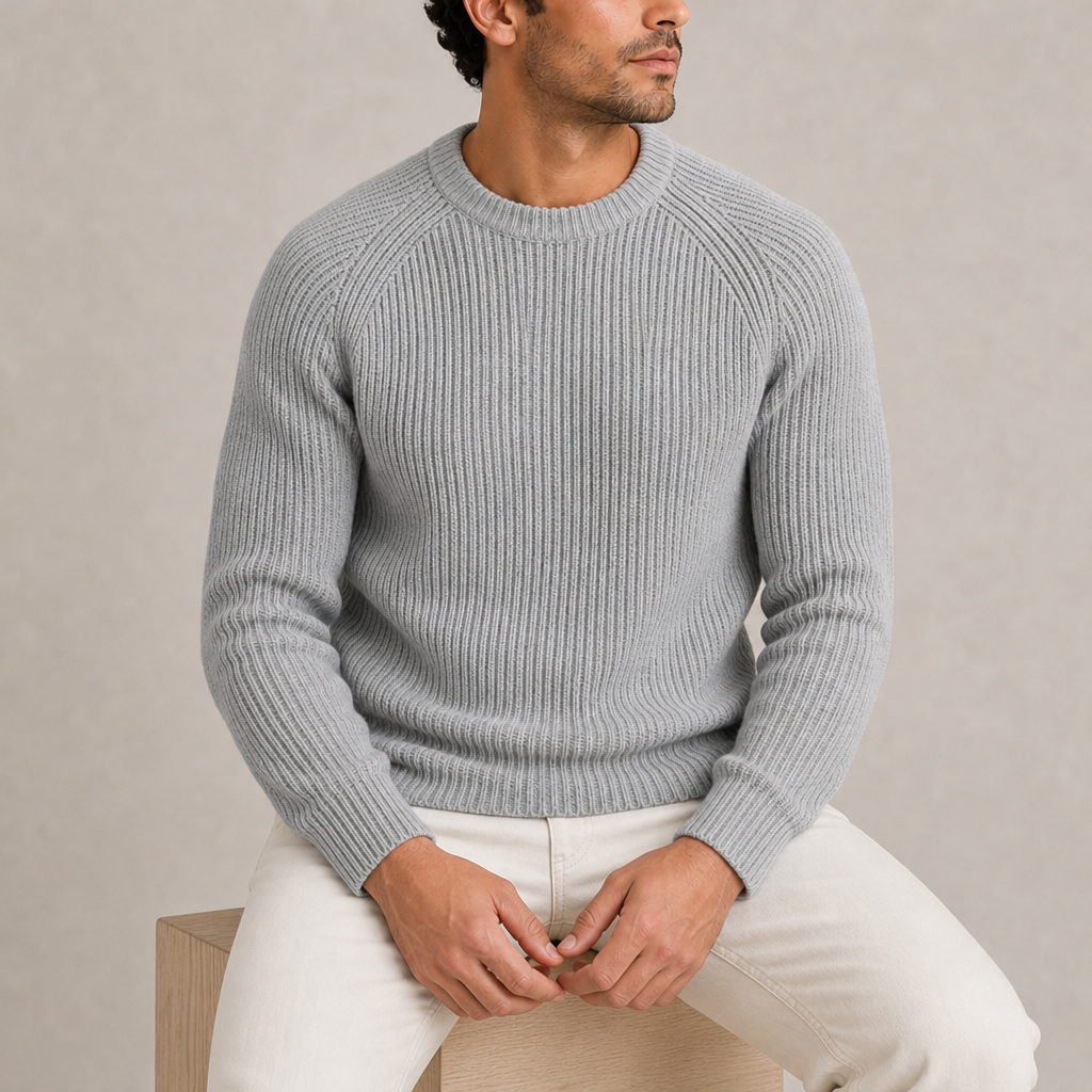 Milos Fisherman Rib Knit Sweater in Grey