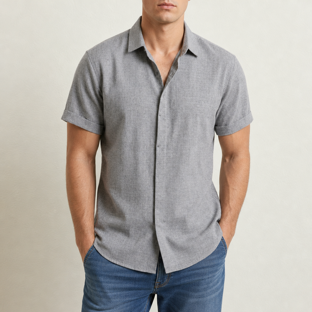 Mojacar Linen Short Sleeve Shirt in Gray